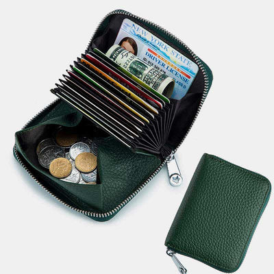 RIFD Blocking Small Coin Purse Multi-Pocket Card Holder Genuine Leather Wallet