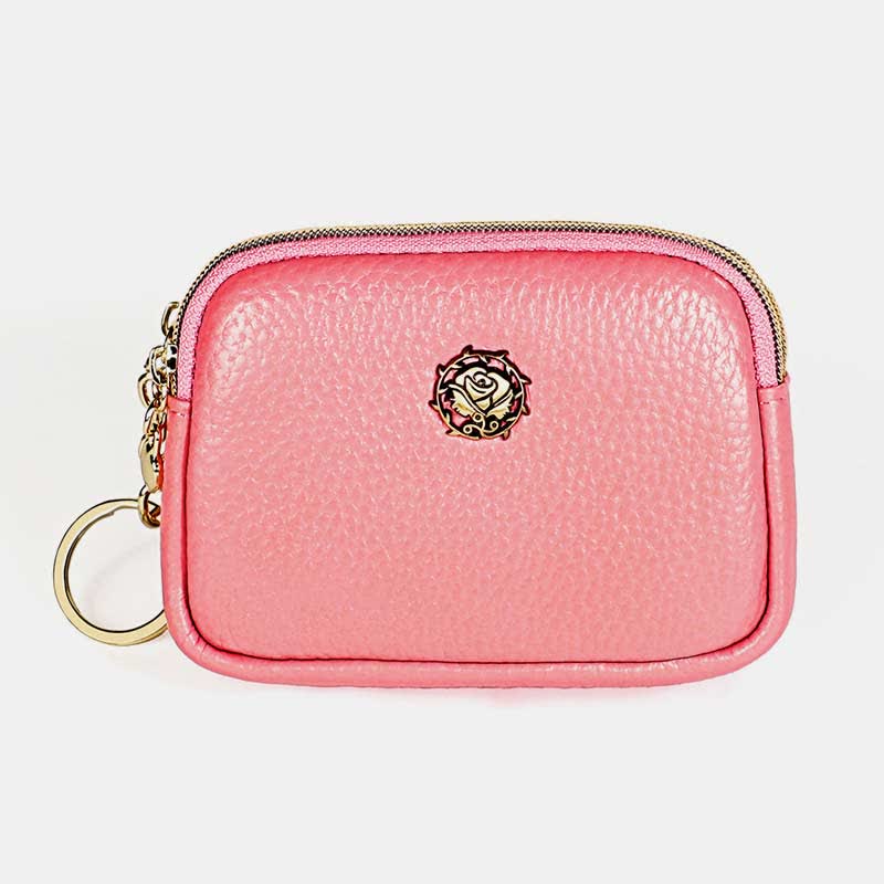 Coin Purse for Women Genuine Leather Double Zip Cash Change Wallet