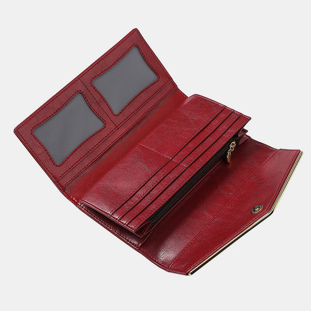 Multifunctional Large Capacity Genuine Leather RFID Trifold Wallet