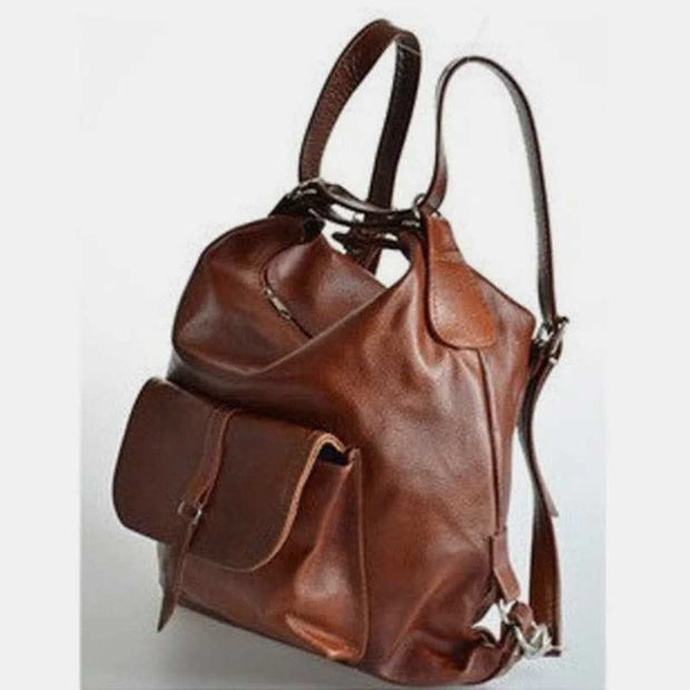 2-In-1 Leather Tote Backpack Shoulder Bag Retro Travel Day Pack Purse