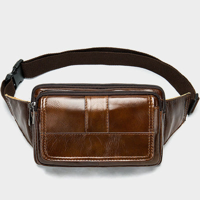 Waist Bag For Men Cowhide Leather Outdoor Running Crossbody Chest Bag