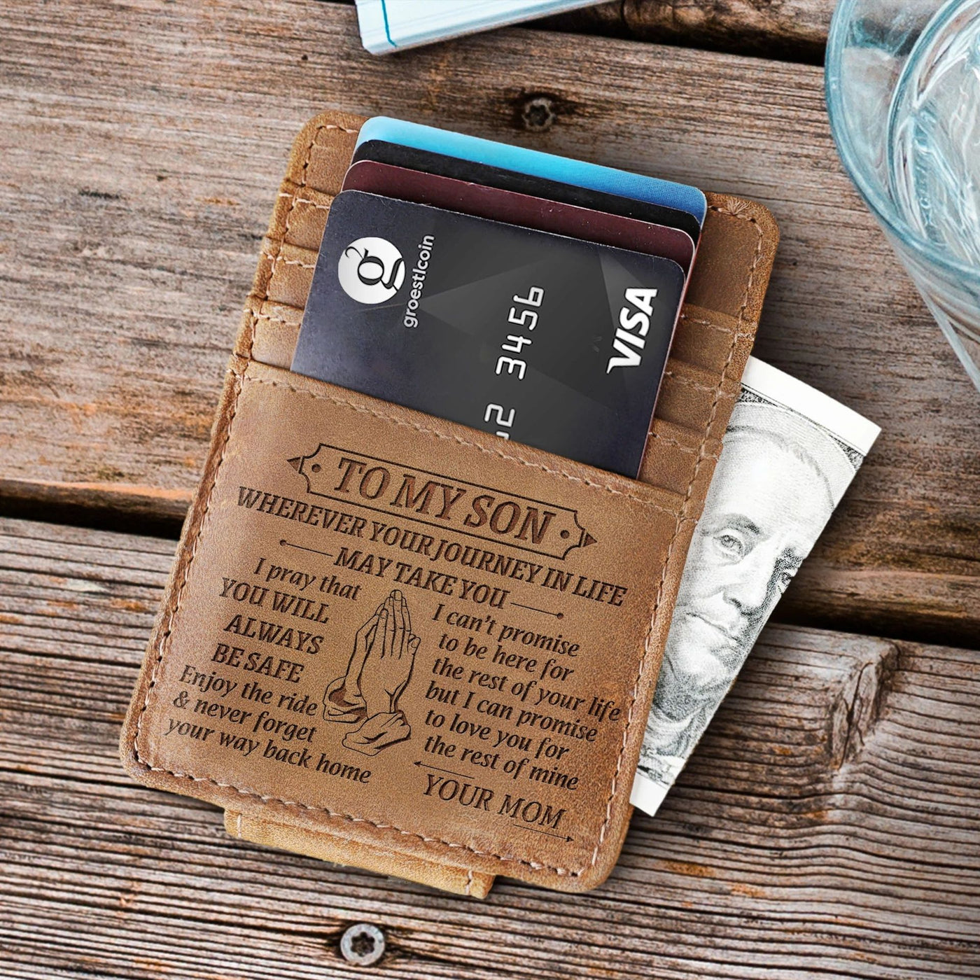 Words Engraved Small Wallet For Men Gift Thin Card Holder