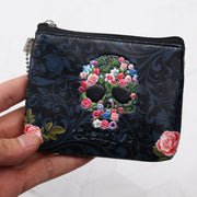 Rose Skull Wallet For Women Retro Floral Mini Coin Purse
