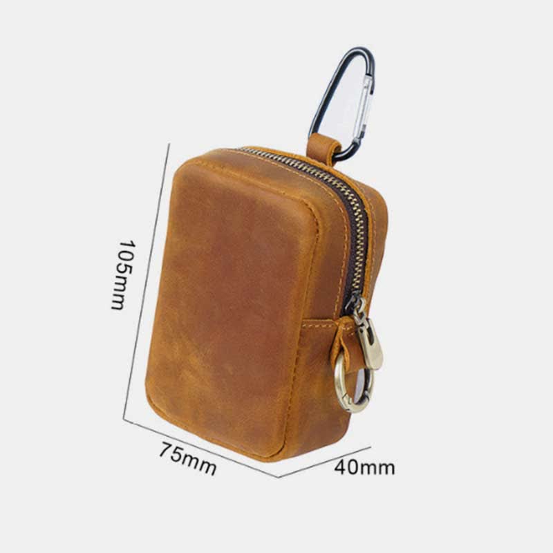 Genuine Leather Zipper Coin Purses Pouch for Women Men with Belt Loop