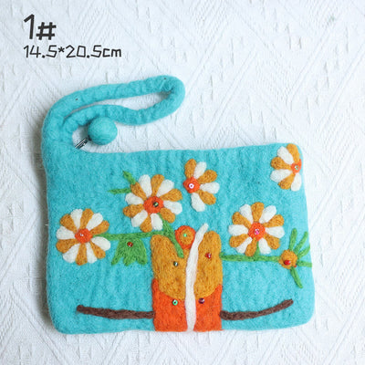 Wool Felt Coin Purse For Women Colorful Flower Cute Wallet