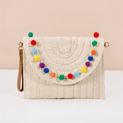 Tassel Beach Clutch for Women Raffia Woven Envelop Bag with Shoulder Strap