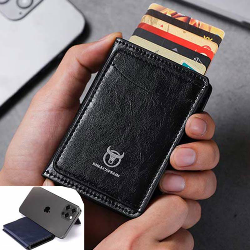 Wallet for Men Minimalist Telescopic PU Leather Card Holder Purse