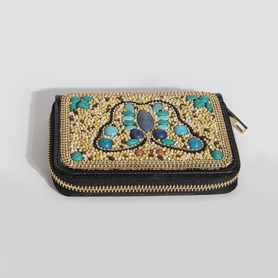 Bohemian Wallet For Women Butterfly Flower Pattern Zipper Purse