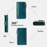 RFID Blocking Long Wallet Oil Wax Leather Phone Purse with Zipper Pocket