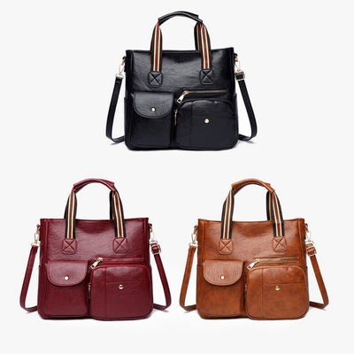 Multi-pocket Tote Bag for Women PU Leather Shoulder Bag Crossbody Handbag