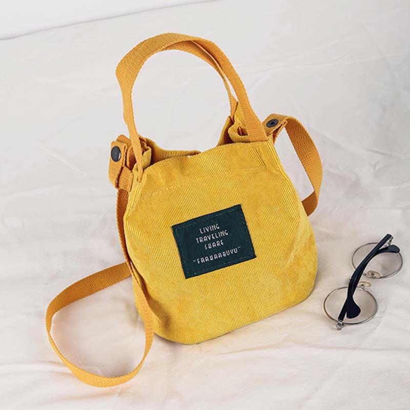 Top-Handle Bag for Women Retro Literary Corduroy Canvas Handbag