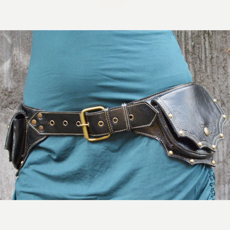 Limited Stock: Waist Bag For Women Medieval PU Leather Rivets Fanny Pack