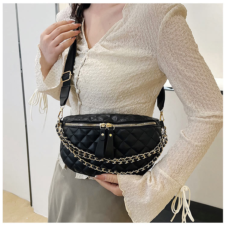 Rhomboid Quilted Chest Bag Women Chain Decor Waist Bag