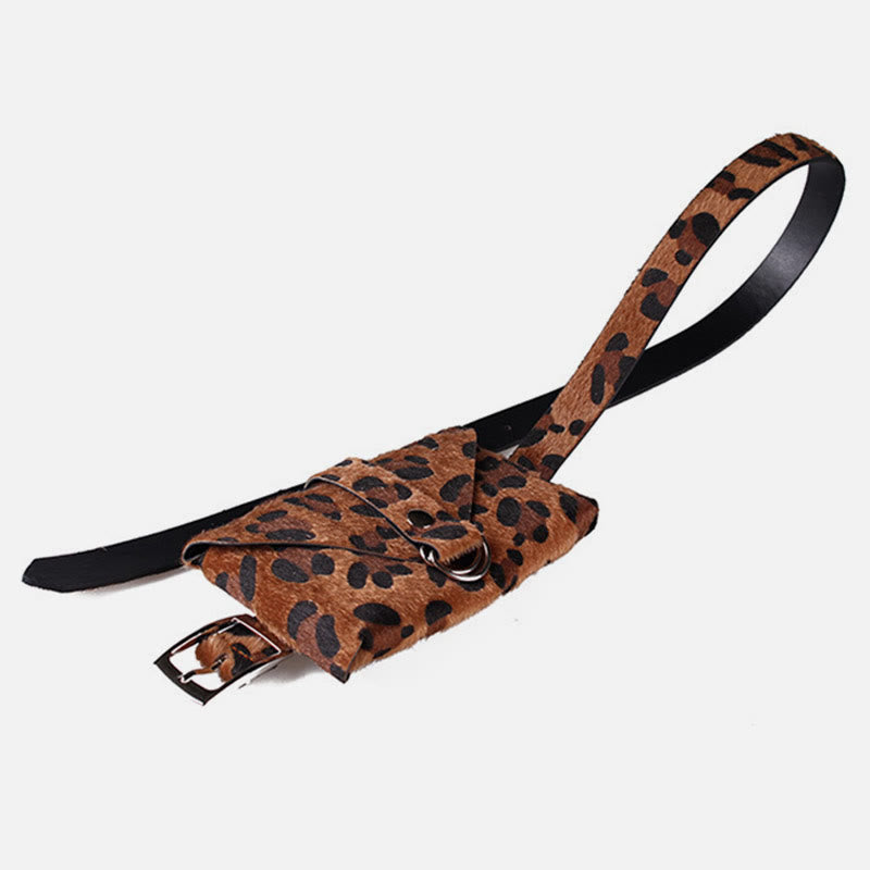 Leopard Pattern Waist Bag Women Artificial Horse Hair Belt Bag