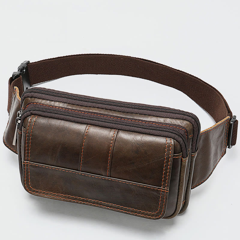 Waist Bag For Men Cowhide Leather Outdoor Running Crossbody Chest Bag