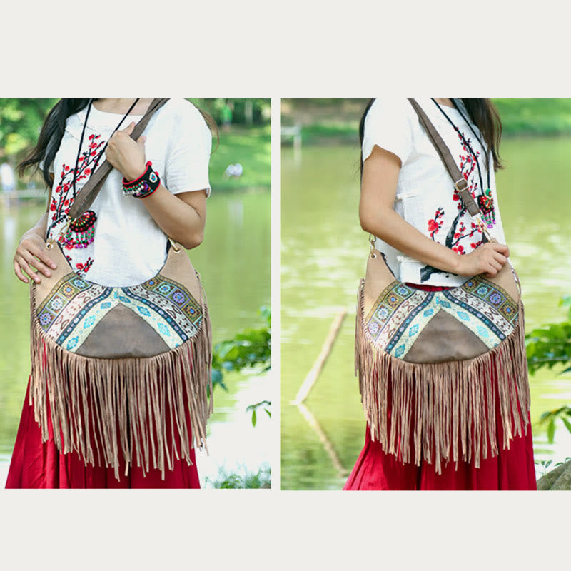 Crossbody Bag For Women Travel Ethnic Style Tassel Leather Bag