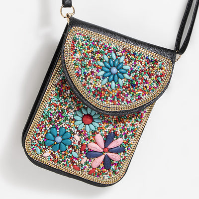 Bohemian Phone Bag Women Shell Flowers Pattern Magnetic Crossbody Bag