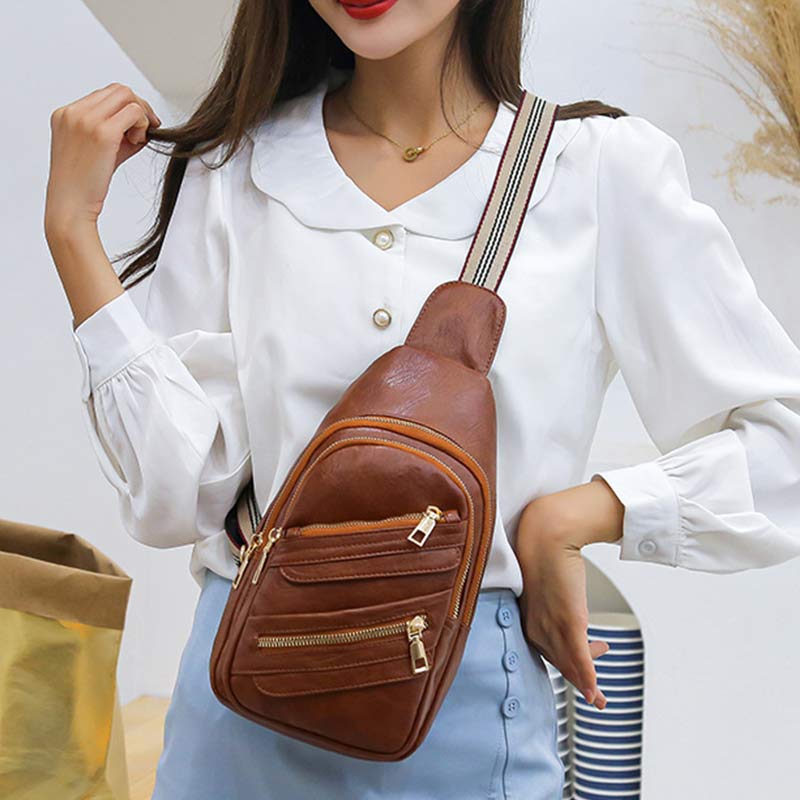 Sling Crossbody Backpack Soft Leather Shoulder Bag with Adjustable Strap