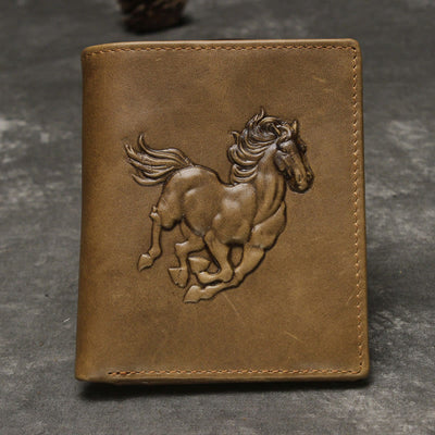 Wallet For Men Minimalist Retro Horse Print Leather Money Clip Short Purse