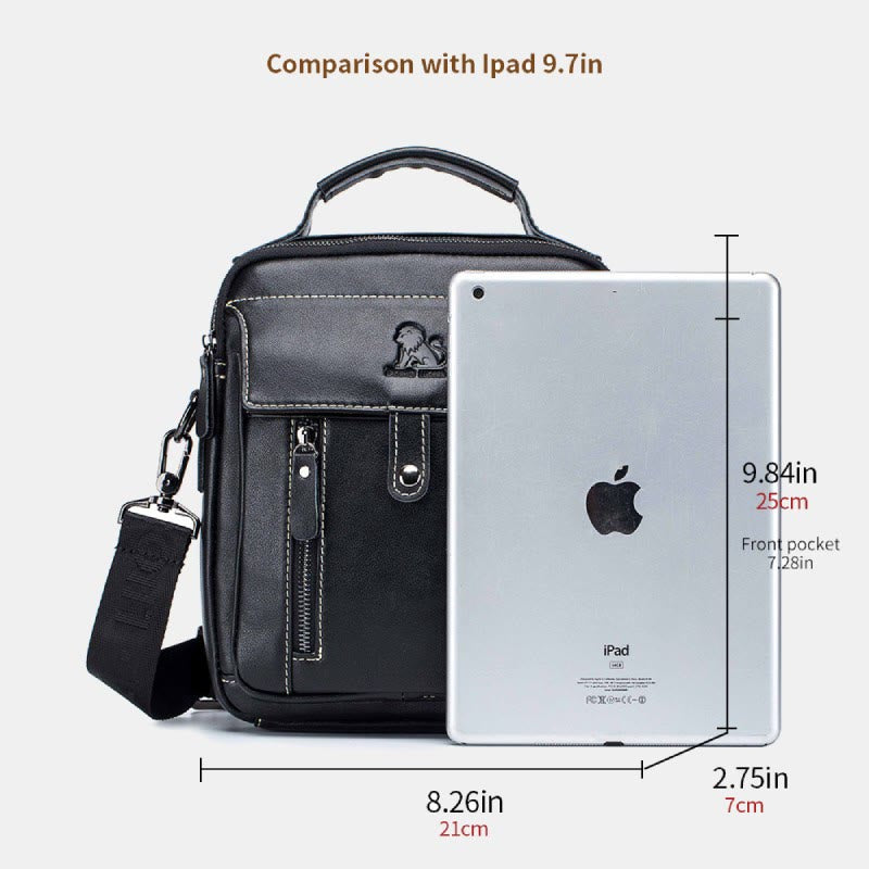 Large Capacity Real Leather Messenger Bag Crossbody Shoulder Purse Fit 9.7in iPad