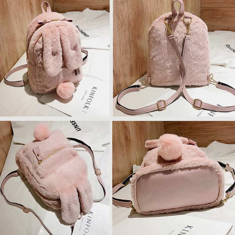 Cute Plush Backpack Daypack for Women Girls with Rabbit's Ear