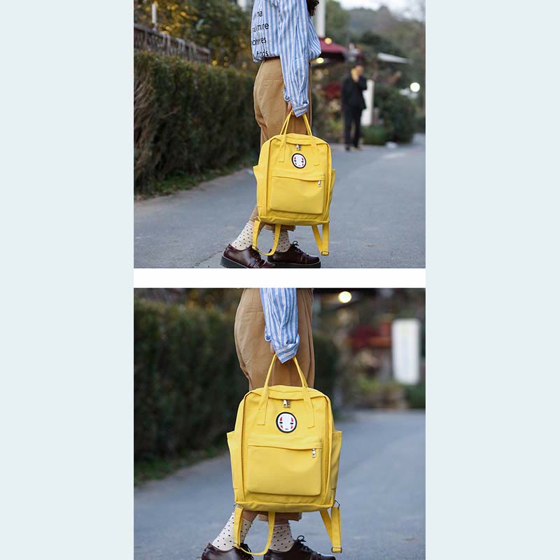 Backpack for Women Light Color Cartoon Smile Nylon School Handbag