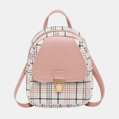 Mini Backpack for Women Girls Faux Leather Plaid Crossbody Bag