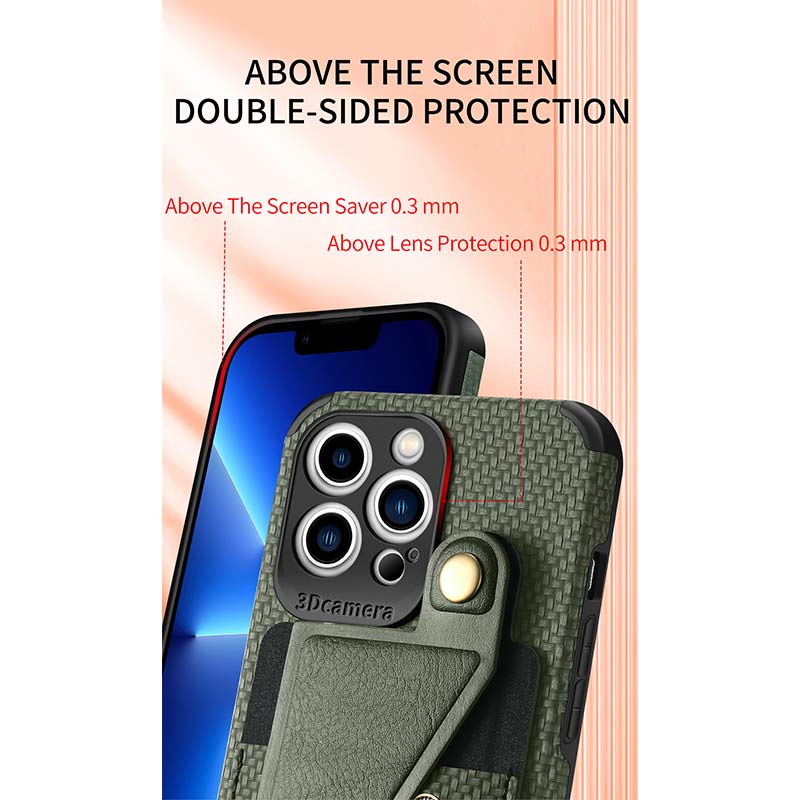 Shockproof Dustproof Leather Phone Case for iPhone with Card Slot Kickstand