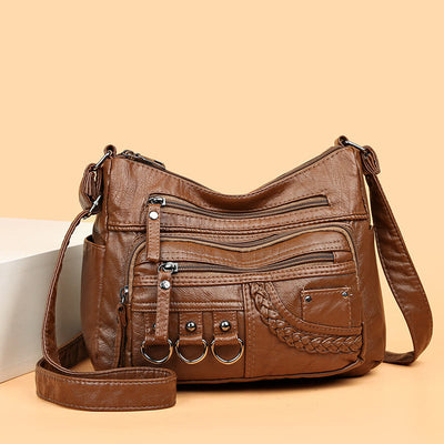 Crossbody Bag For Women Twist Pattern Multi Pockets Leather Purse