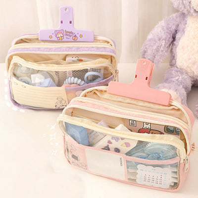 Pencil Case For Students Three Layer Transparent Simple Storage Case