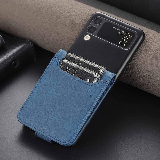 Genuine Leather Phone Holder Wallet Case For Galaxy Z Flip3 / Flip2 With Card Holder