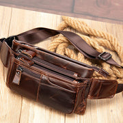 Men Classic Leather Sling Bag Waist Bag with Ajustable Strap