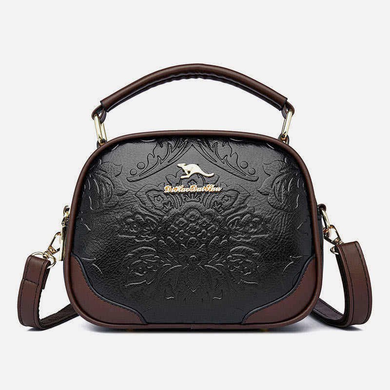 Floral Embossing Handbag For Women Double Compartment Crossbody Bag