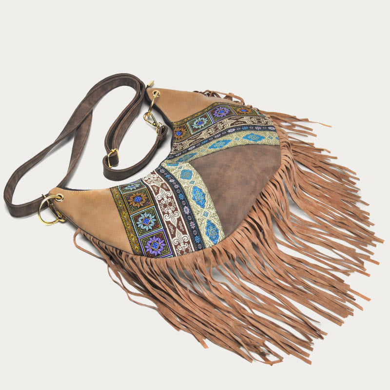 Crossbody Bag For Women Travel Ethnic Style Tassel Leather Bag