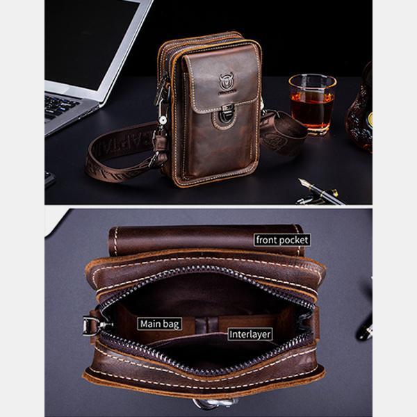 Genuine Leather Multifunctional Waist Messenger Bag with Belt Loop