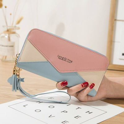 Long Zipper Money Clip Women Envelope Leather Phone Bag