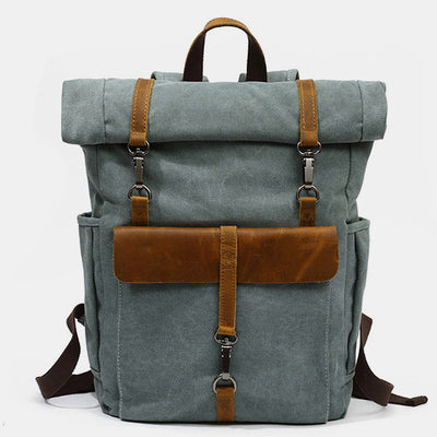 Unisex Canvas Leather Hiking Travel Backpack Rucksack School Bag Daypack