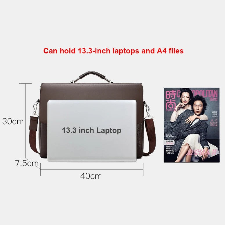 Briefcase for Men Business Computer PU Leather Casual Shoulder Bag