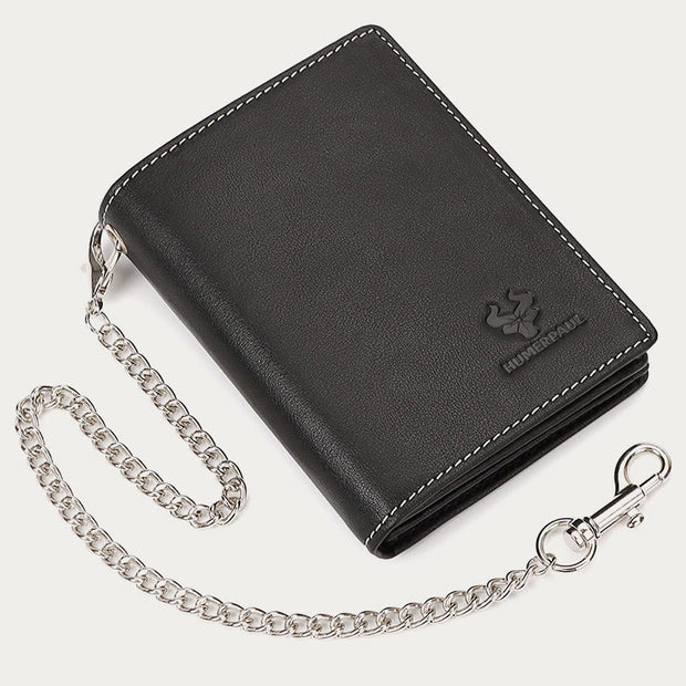Vertical Wallet RFID Airtag Genuine Leather Gentle Chain Purse For Men