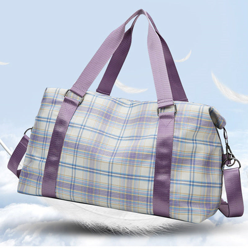 Large Capacity Waterproof Plaid Casual Fitness Travel Handbag