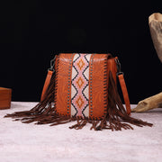 Vintage Bohemian Crossbody Bag Cotton Linen Tassel Purse For Lady