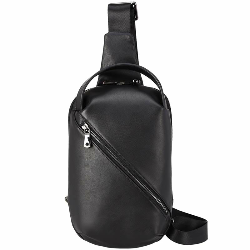 Men's Leather Crossbody Sling Bag Outdoor Travel Chest Bag Shoulder Daypack