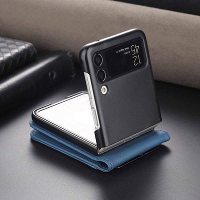 Genuine Leather Phone Holder Wallet Case For Galaxy Z Flip3 / Flip2 With Card Holder