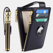 Genuine Leather Bifold Zip Airtag Wallet Slim RFID Blocking Card Holder