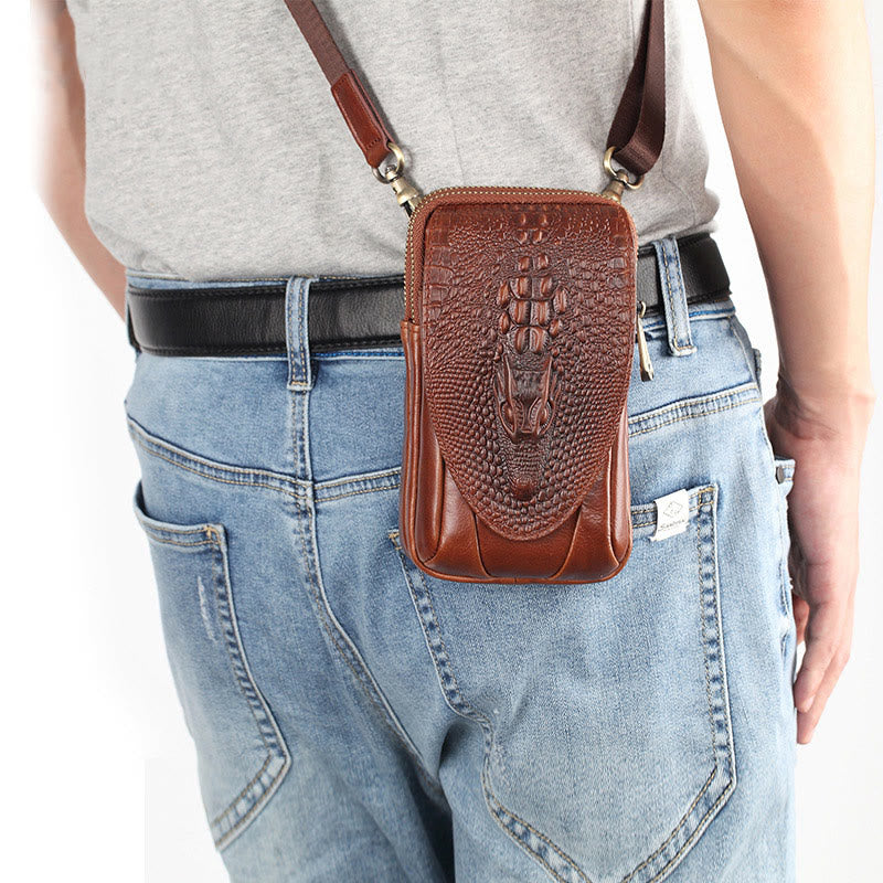 Mens Leather Phone Bag Durable Multifunction Wear Belt Waist Bag