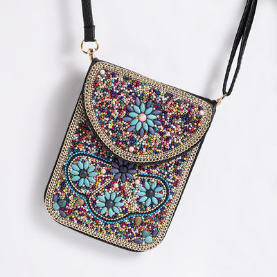 Bohemian Phone Bag Women Shell Flowers Pattern Magnetic Crossbody Bag