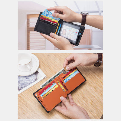 RFID Multi-Slot Embossing Genuine Leather Thir-Fold Super Slim Short Wallet