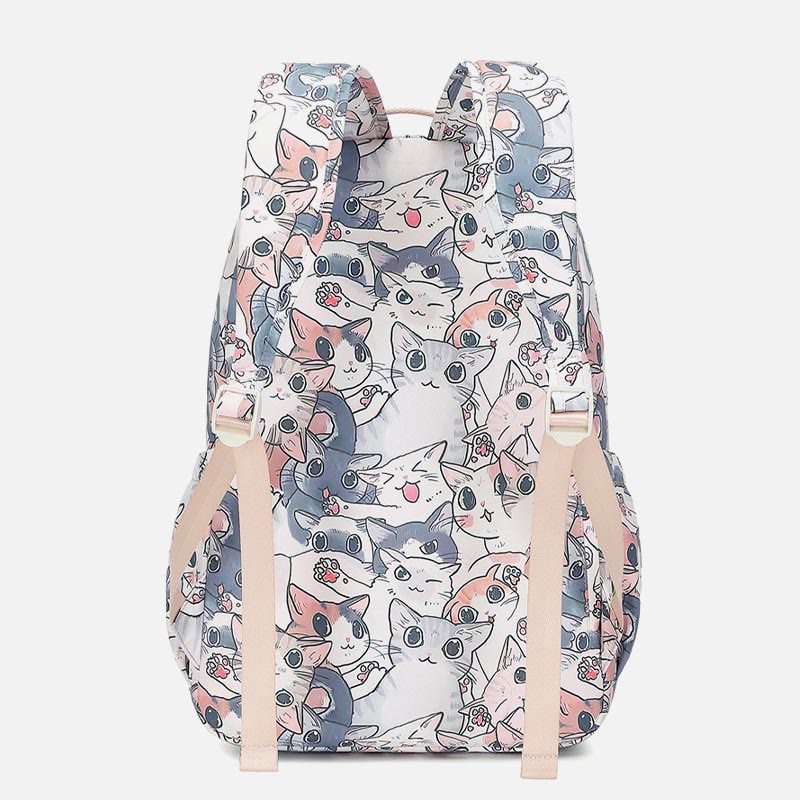 Backpack for Women Funny Cat Cartoon Printing Waterproof School Handbag