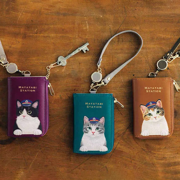 Cute Card Holder For Daily Use Cat Printing Small Purse