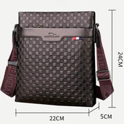 Genuine Leather Waterproof Messenger Bag for Men Plaid Crossbody Bag